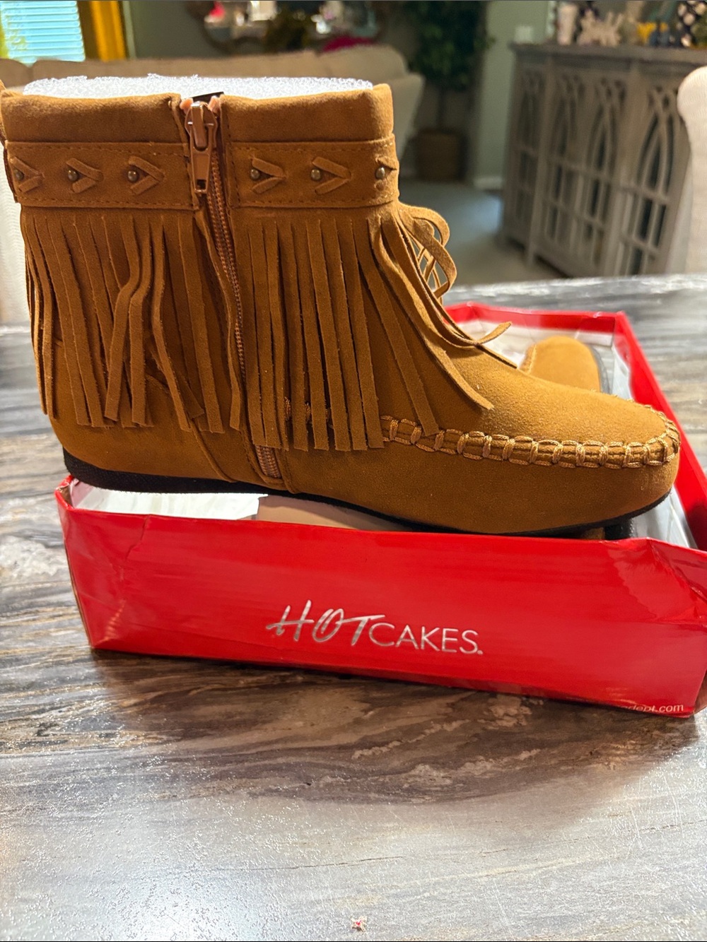 Hot Cakes Women’s Fringe Ankle Boots in Brown